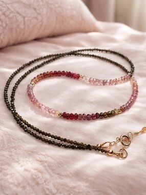 14k Gold Smokey Quartz & Spinel Wrap Bracelet Necklace